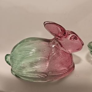 LE Smith Pink And Green  Ombre 2 Piece Bunny Glass Bowl